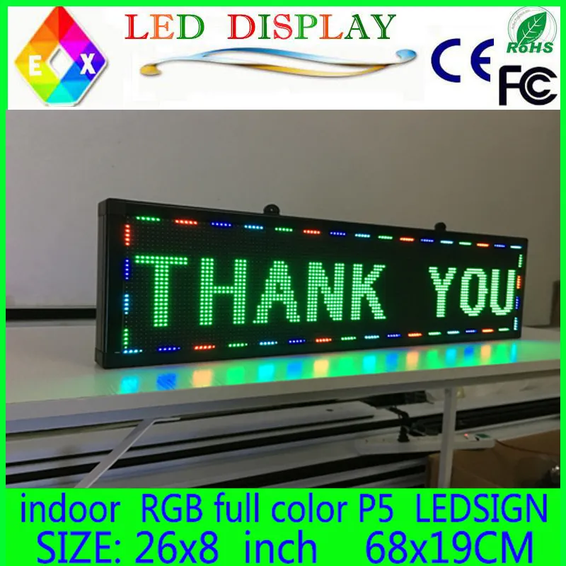 26x8 بوصة P5 داخلي كامل اللون LED عرض التمرير النص الأحمر الأخضر الأزرق الأبيض الأصفر والأزرق البرتقالي led فتح علامة لوحة