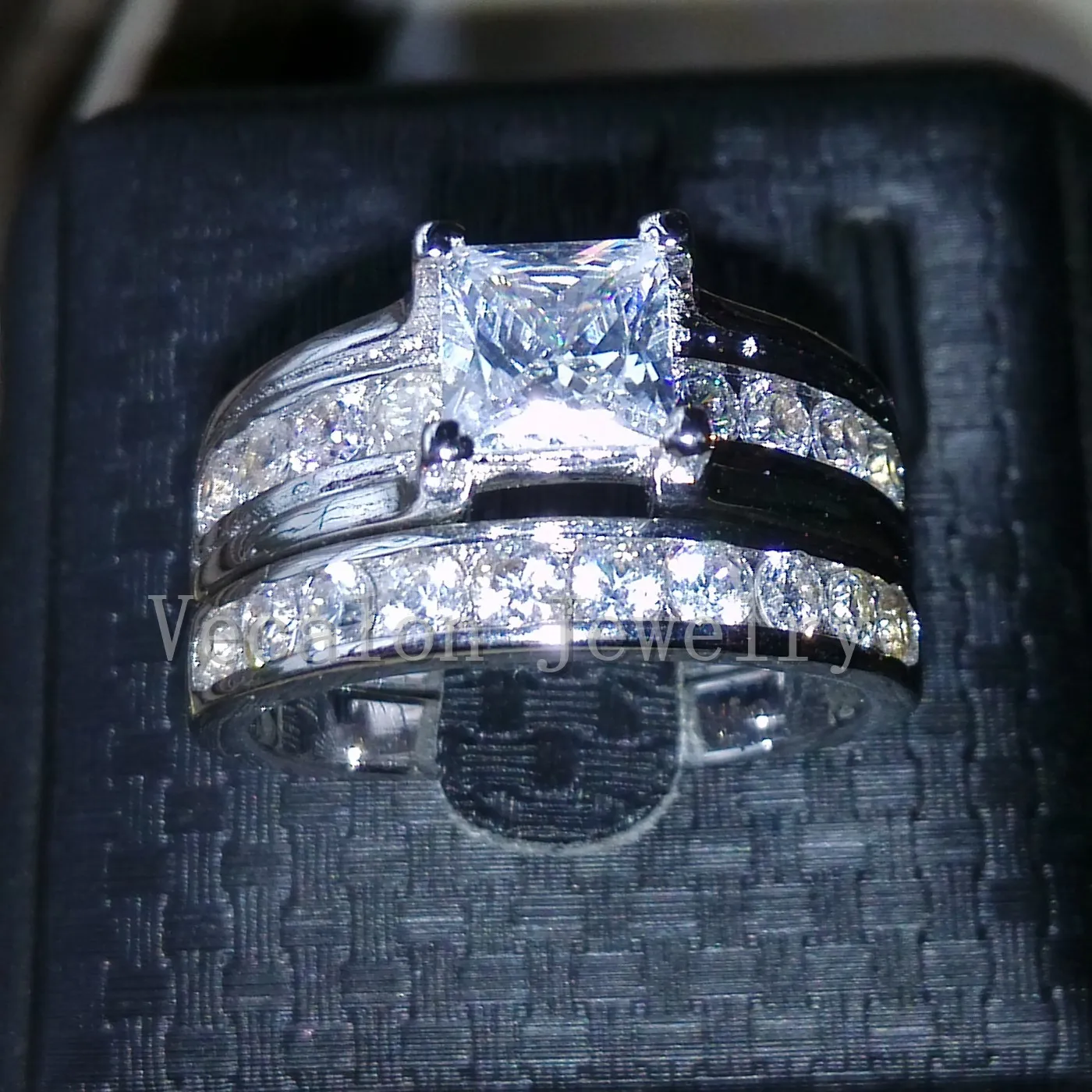 Vecalon Engagement Wedding Ring Set dla kobiet Platinum Plated 1ct Symulowany Diament CZ 925 Sterling Srebrny Pierścień Zespół R104