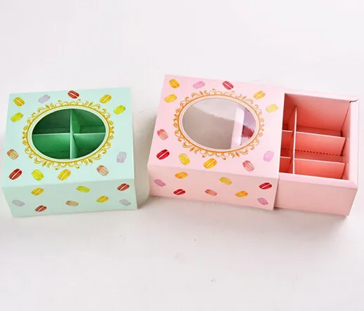 New 12*11*5.2cm Macaron cake paper box with Window Biscuits Packaging Box 