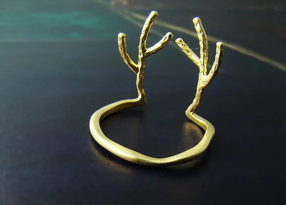 2015 Fashion 18k gold plated silver plating ring Big antlers rings for women wholesale and Blend Color 