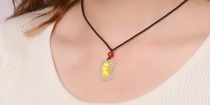 Gold inlaid jade amulet constellation necklace and pendant cartoon pig