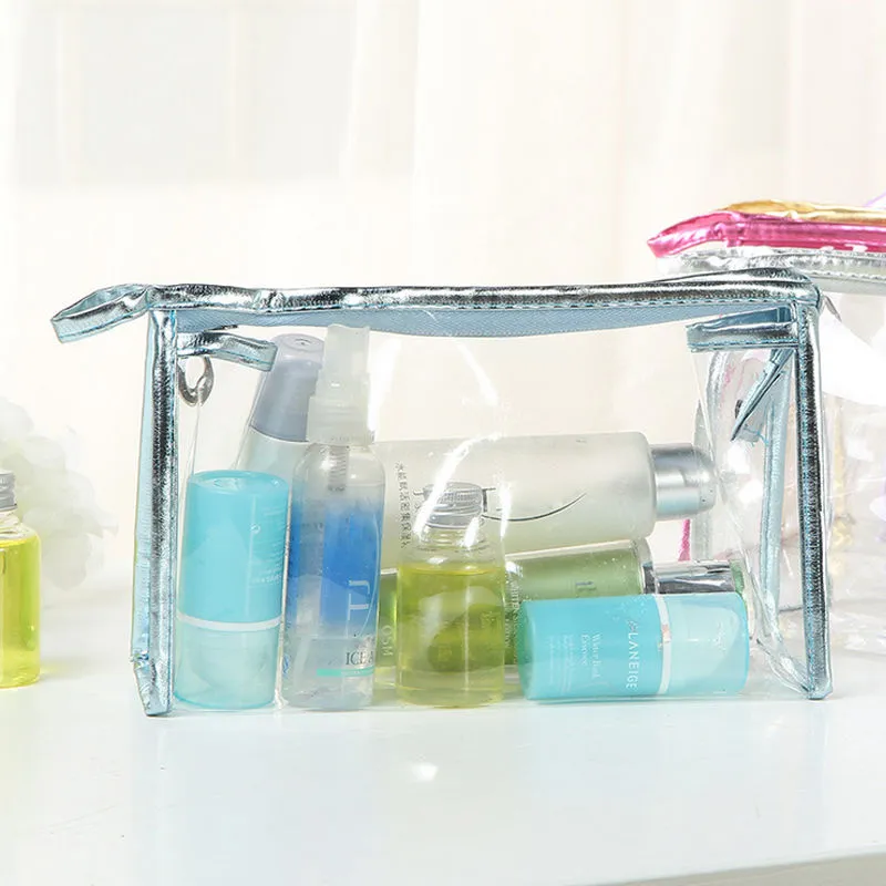 Sac cosmétique Transparent en plastique Transparent de voyage de PVC composent le sac cosmétique de tirette de trousse de toilette