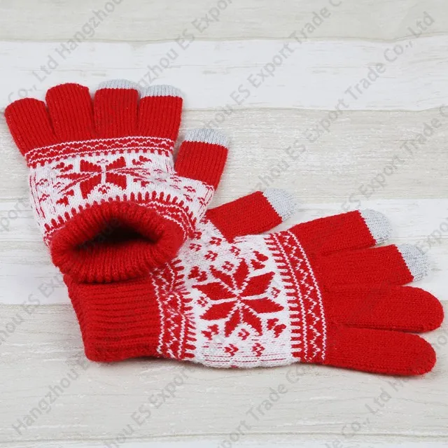 Winter Touch Screen Gloves Snowflake Knitted Five Finger Glove Unisex Style Soft And Warm