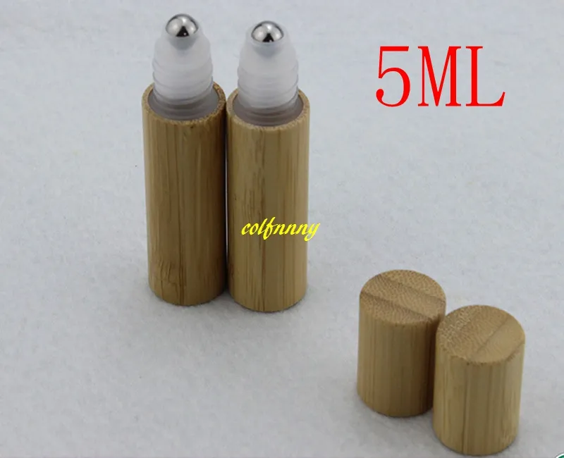 20st / gratis frakt 5ml bambu rulle på flaskförpackning bambu skal stål rullboll flaskor