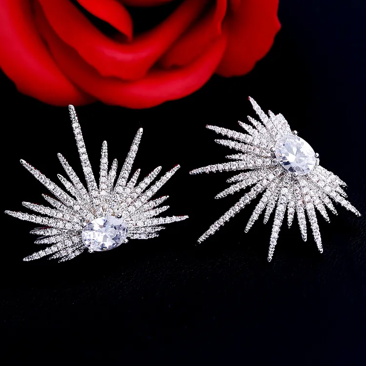 Fashion Emerald Crystals Earrings Silver Rhinestones Flower Stud Earring For Women Bridal Jewelry Wedding Gift For Friend