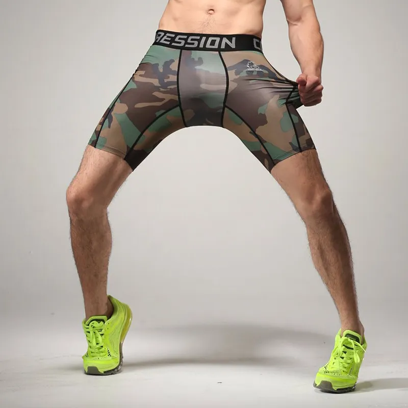 Partihandel-Camo Compression Running Men Shorts Absorbent Quick-Dry Underkläder Andningsbara Utomhus Sports Tights Basket Fitness Training