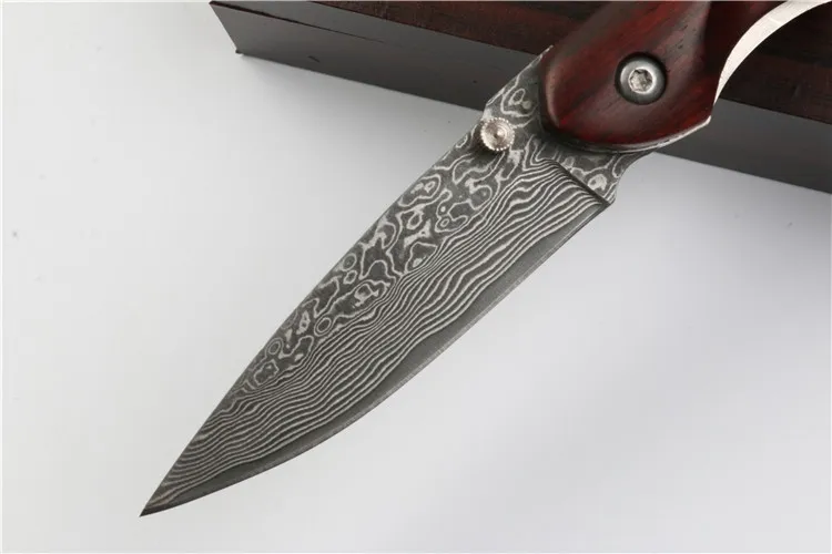 Damascus EDC Pocket Folding Knife Natural Red Ebony Handle Outdoor Survival Knives Xmas Gift