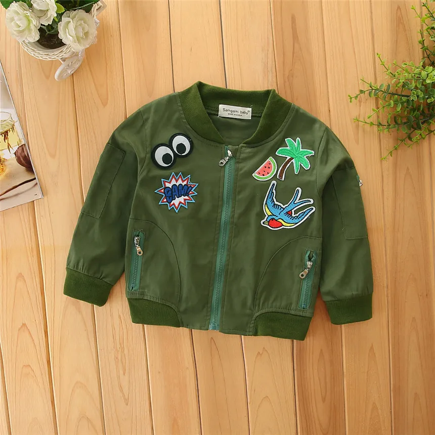 Autumn Baby Coats Army Green Jacket Cartoon Printed Jacket for Girls 2-7T Children's Clothing Outerwear Windbreakers for Girls Overcoat