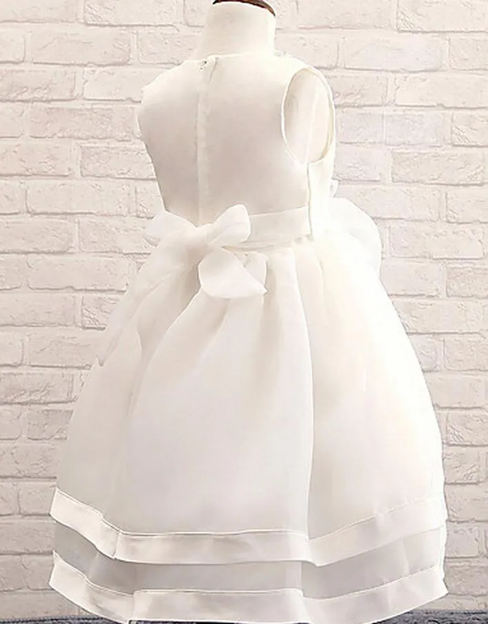 Custom Made Hot Ball Gown Tea-length Organza Neck Sequined Sleeveless Jewel Flower Girl Dress Pageant Dresses First Communion Dresses