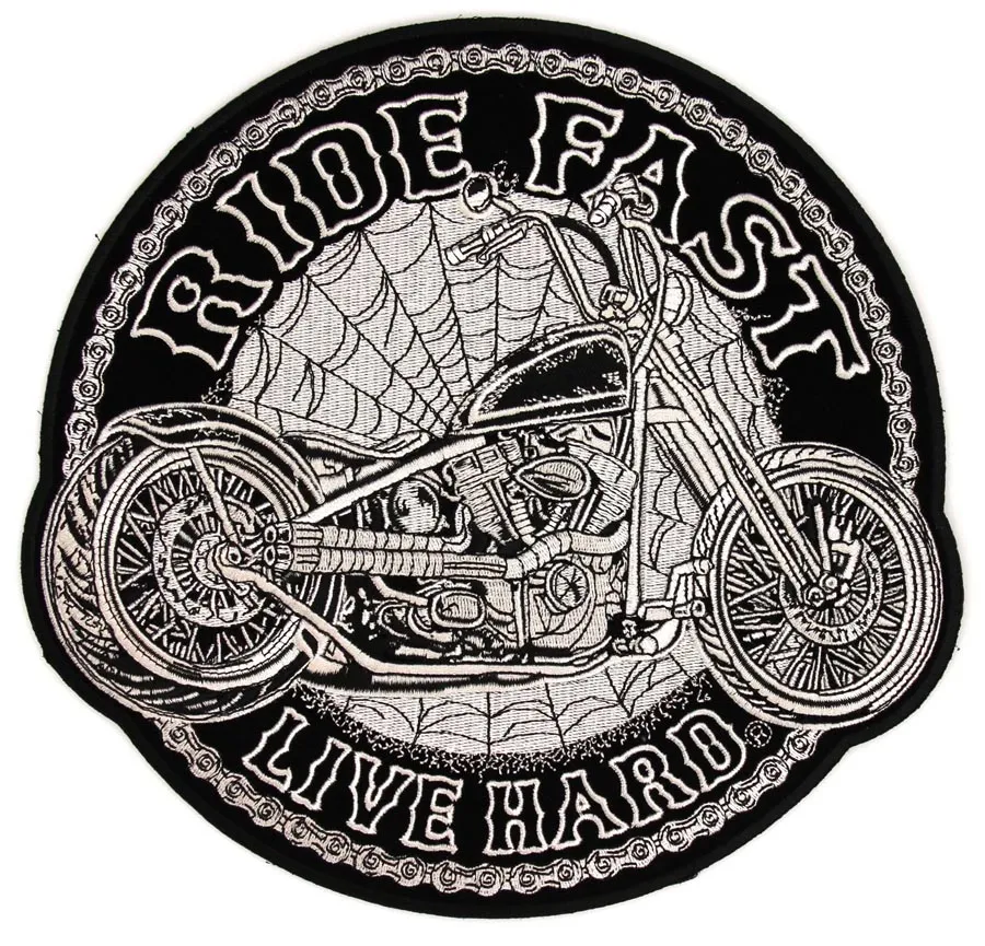 Ride Fast Live Hard Toiles d'araignée de moto Grand Back Patch Moto Biker Club MC Veste avant Veste Patch Broderie détaillée