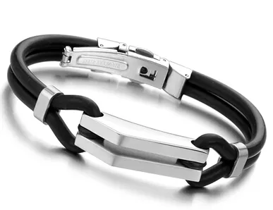 Stainless Steel Silicone Men's 316L Bracelet Men's Jewelry Black Color Good Quality Best Selling 