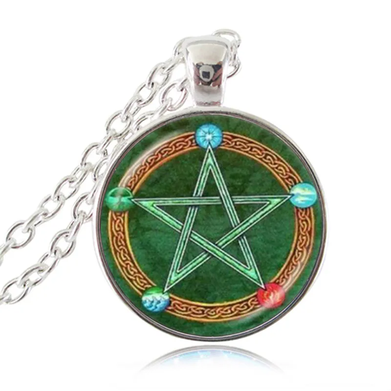 Fem Element Pentagram Halsband Pentacle Pagan Triple Moon Goddess Hänge Fem Pekad Star Astrologi Smycken Häxa Gotiska Smycken Presenter