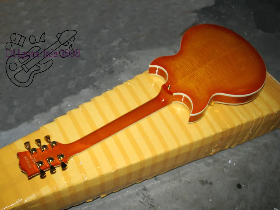 Gratis verzending Custom Shop Jazz Hollow Body Elektrische Gitaar Lemon Burst Groothandel