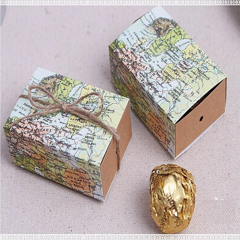 boîte de faveur douce de mariage "Autour du monde" Carte de boîte de faveur pour les accessoires de fête de cadeau de fête de bonbons de fête de thème de voyage