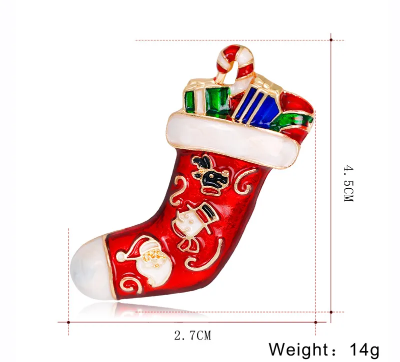 Julguld Broscher Pin Santa Claus Deer Julgran Sock Små högtalare Snögubbe Mix Crystal Quality Brosch Smycken för barn Kvinnor