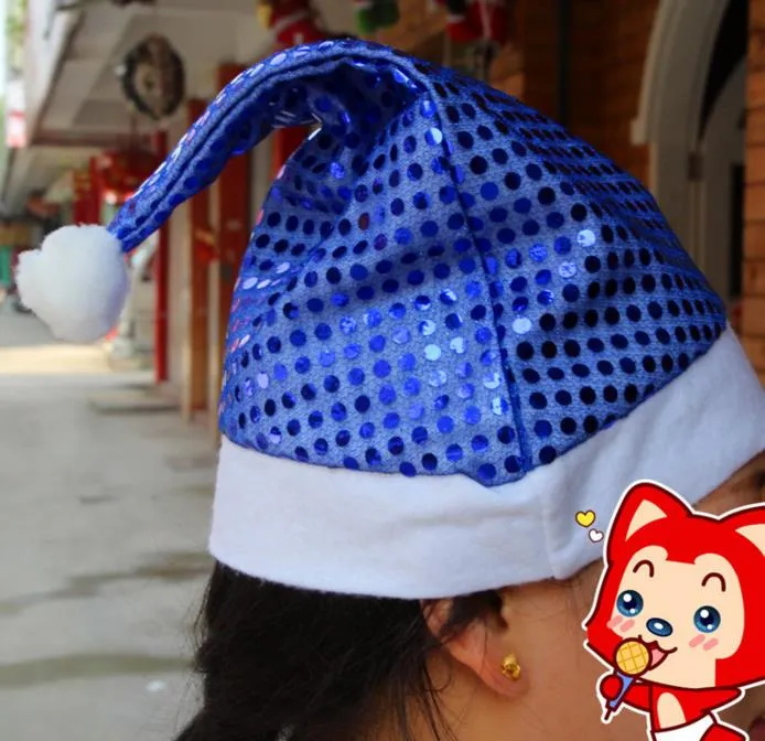 Party Hats Christmas Cekiny Sheen Santa Hat Kids Dzieci Mężczyźni Kobiety Uroczysty Kostiumy Cap Dress Up Rekwizyty Wydarzenie Akcesoria