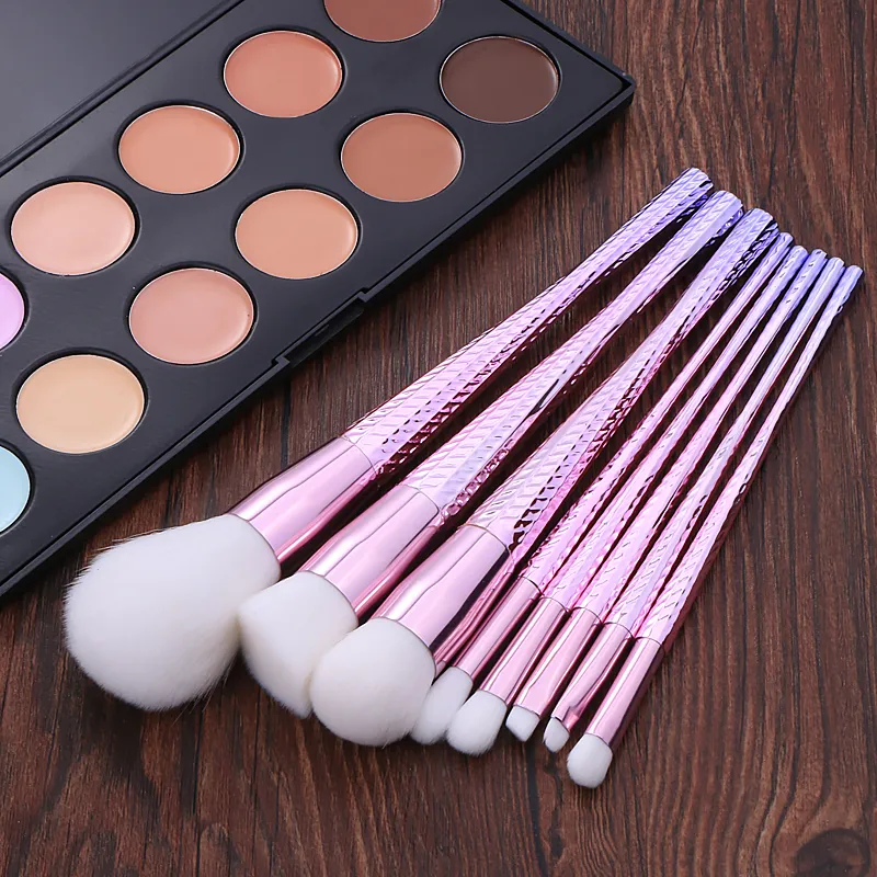 10 Sets 8pcs Spiral Handle Gradient Color Makeup Brushes Eyebrow Eyeliner Blush Blend Contour Foundation Makeup Cosmetic Tool