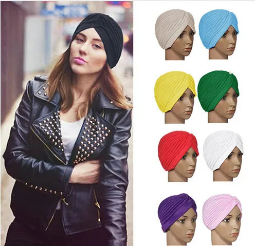 Neue 18 Farben Unisex India Cap Damen Turban Headwrap Hut Skullies Mützen Herren Bandana Ohrenschutz Haarschmuck