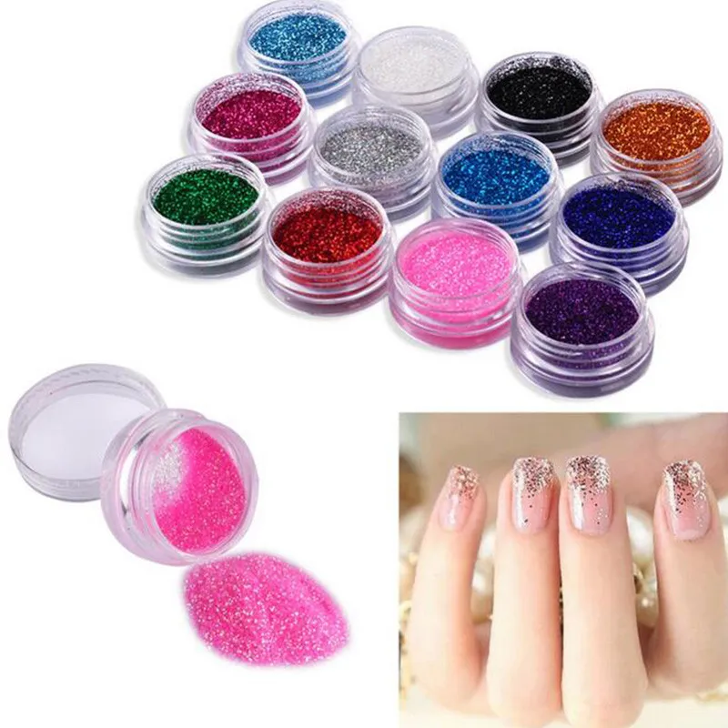 12 couleurs 45 couleurs métal brillant paillettes poussière chaude acrylique conseils ensemble paillettes poudre brillant ongles paillettes poudre Nail Art décoration