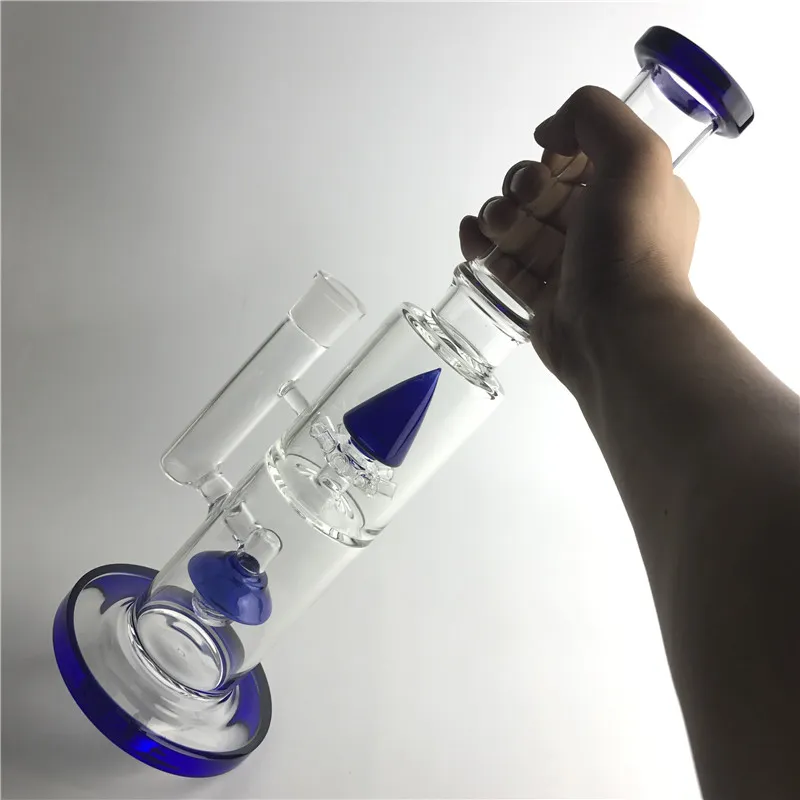 New 18mm Bong Glass Water Pipes with 14.5 Inch Female Blue Light Rocket Thick Recycler Heady Beaker Bongs for Glass Water Smoking