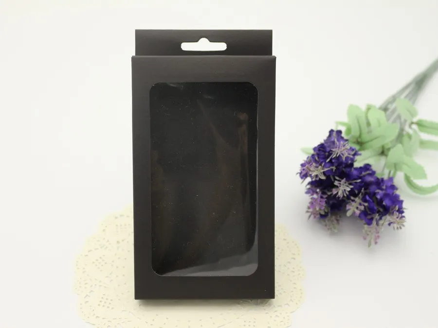 175mm * 105mm * 25mm preto caixa de papel em branco para o telefone case para iphone 5s 6 6 plus embalagem de papel com janela com suporte da bolha