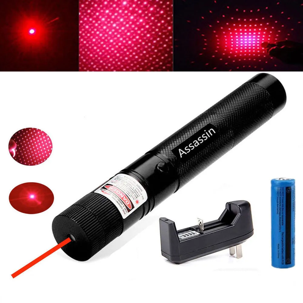 303 2in1 Rode Laser Pen Pointer 5MW 650 M Krachtige Ster Patroon Brandende Red Lazer Beam Light + 18650 Batterij + Oplader