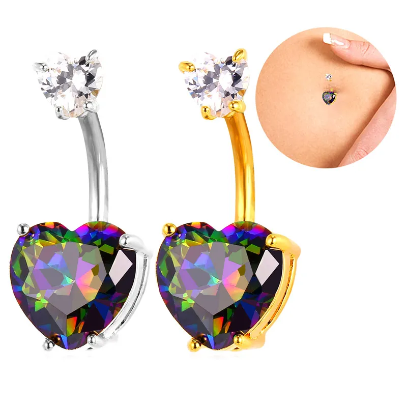Luxury Body Jewelry Zirconia Crystal Heart Belly Button Ring Women