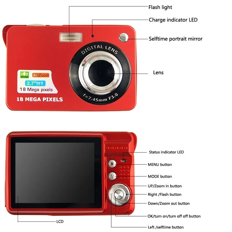 10x HD Digital Camera 18MP 2,7 