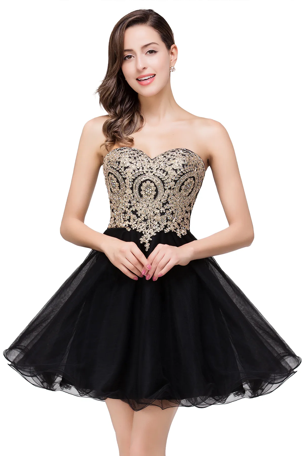 $ 39.9 Nieuwe goedkope 7 kleuren Mini Korte Homecoming Jurken 2020 Little Black Lace Applicaties Tule Cocktail Bourgondië Prom Feestjurken CPS411