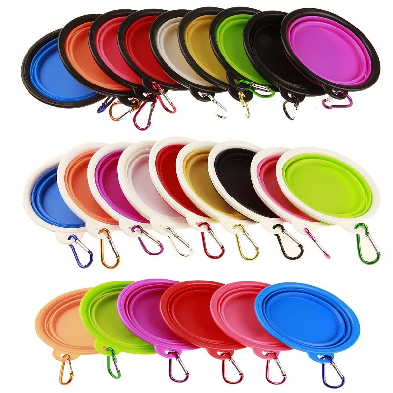 Bols d'alimentation portables pliables pour chiens et chats, avec boucle, compacts, pour voyage en plein air, en Silicone, vente en gros, livraison gratuite