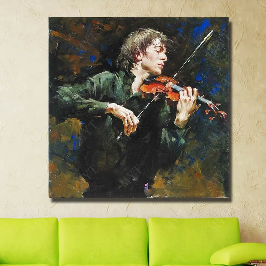 Красивый Мужчина Стена Искусства Играть Скрипка Производительность.