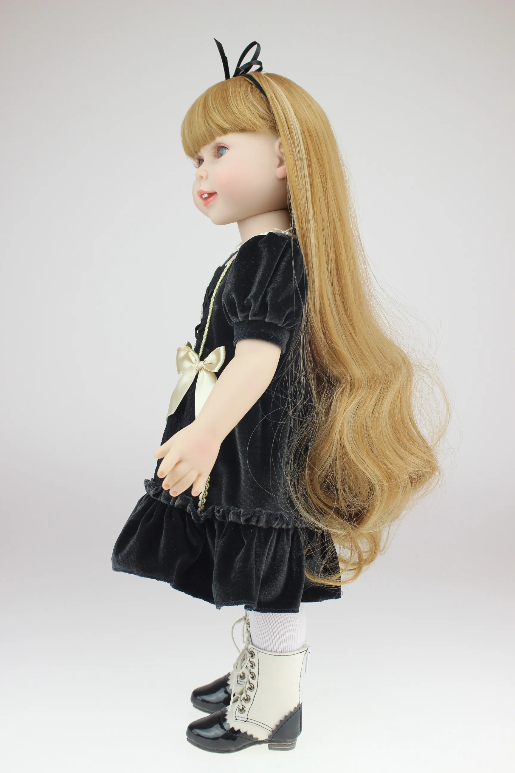 18 inch full body vinyl Amerikaanse meisjes realistische herboren poppen dragen donkere jurk peuters verjaardag kerstcadeau