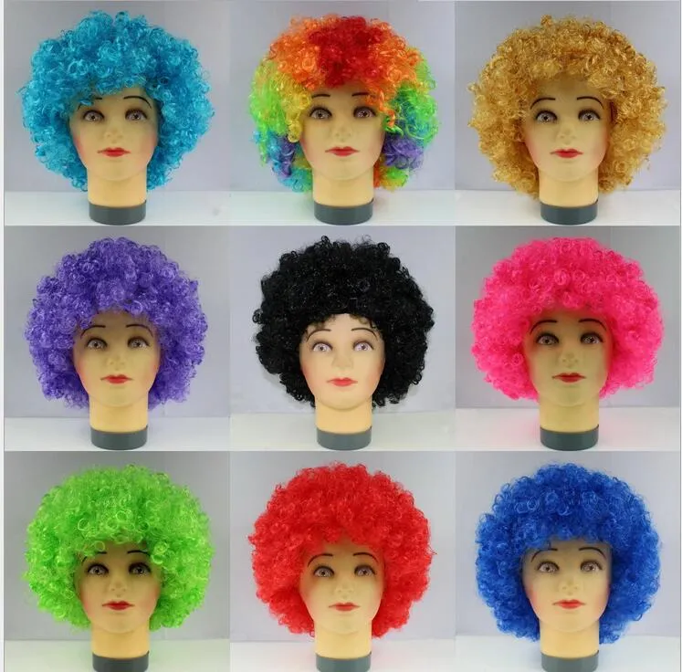 Cosplay Clown Wigs Rainbow Afro Hairpiece Child Adult Costume Football Fans Wig Halloween Christmas Colourful Explosion Head Wigs