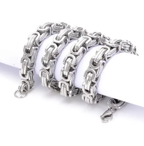 Fashion Cool Chunky 8mm/12mm/15mm 316L Stainless steel Byzantine Link Chain Necklace Men Jewelry 24'' Heavy Huge Silver