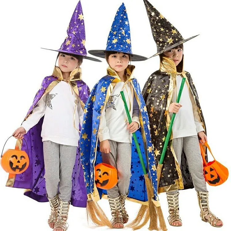 Halloween Cape Cap Party Cosplay Prop pour Festival Déguisement Enfants Costumes Sorcière Assistant Robe Robe et Chapeaux Costume Cape Enfants wa4233