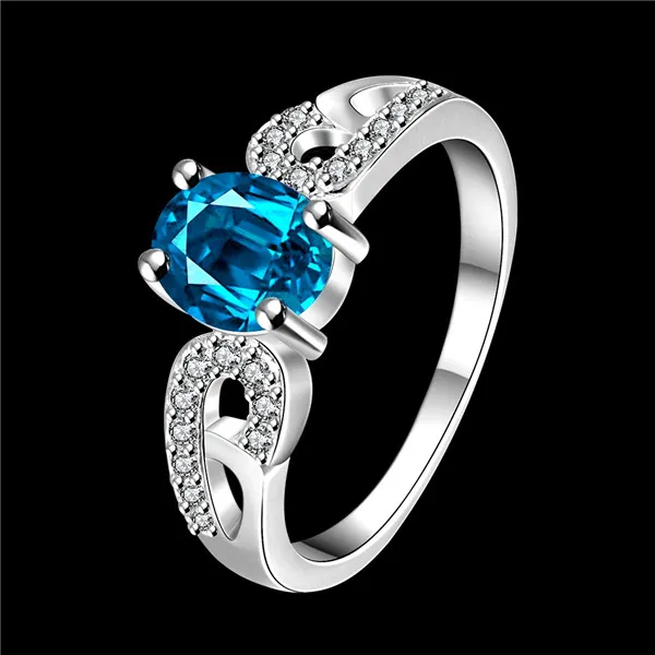 Горячие продажи Full Diamond мода Double B с камнем 925 серебряное кольцо STPR048D новый светло-голубой драгоценный камень стерлингового серебра покрытием перстни