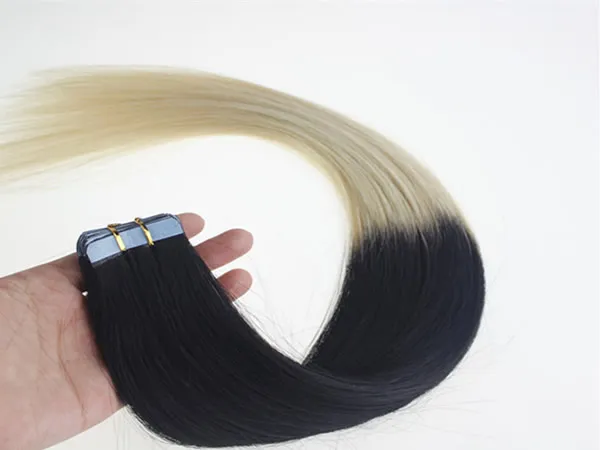 Hot Sale 16inch till 24inch Ombre Remy Tape In Hud Human Hair Extensions, Remy Tape Hair Extensions, 20st / Bag 30g, 40g, 50g, 60g, 70g / påse 1bag / 
