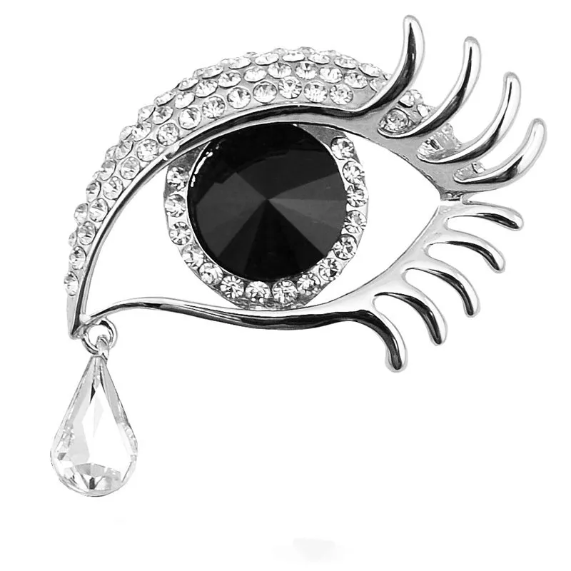 Verzilverd verbluffend Diamante Luxe Teardrop Hangende Kristallen Drop Blue Eye Broche Mooie Lange Wimpers Dames Gift Broche Pins