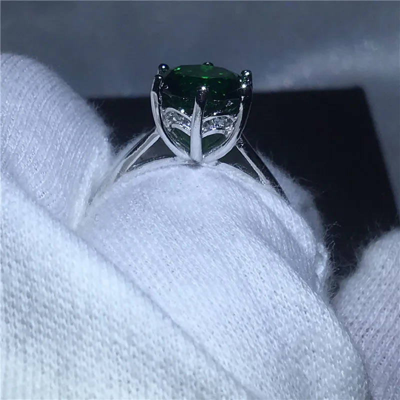 Jóias Clássicas Real Soild 925 Anel de prata esterlina solitário 3ct Verde 5A Zircão Cz Anéis de aliança de casamento para mulheres