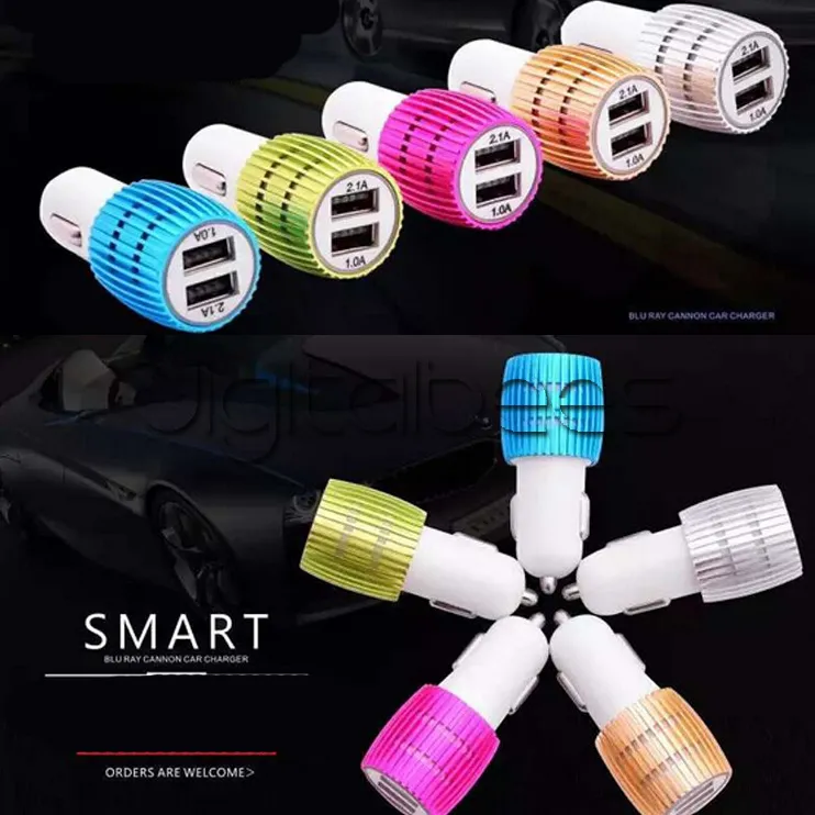 Colorful Led Car Charger 2 ports Cigarette Port 5v 21A Micro auto power Adapter Dual USB for Phone 7 plus samsung s72835394