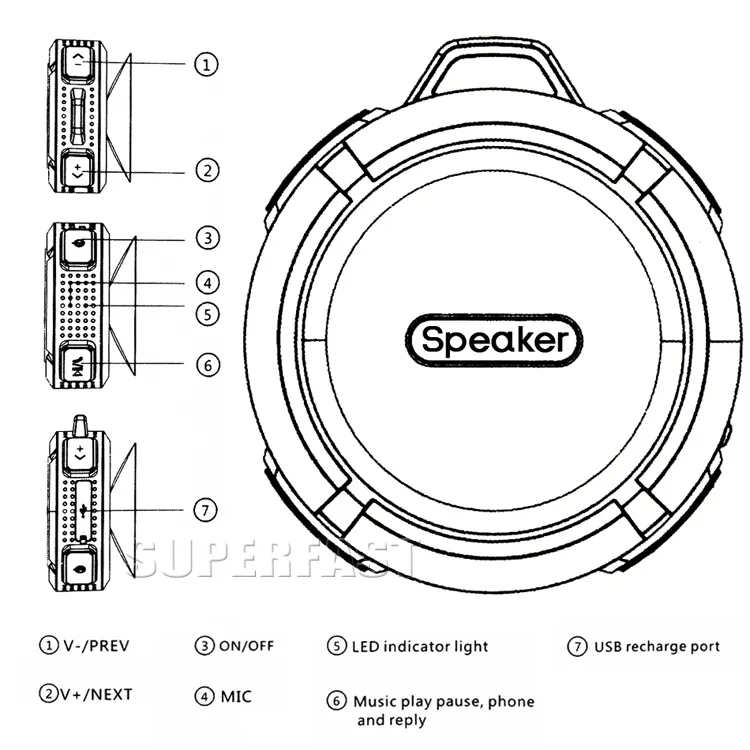 Haut-parleurs Bluetooth C6 haut-parleur de douche étanche haut-parleurs extérieurs avec 5W pilote puissant longue durée de vie de la batterie ventouse amovible avec emballage