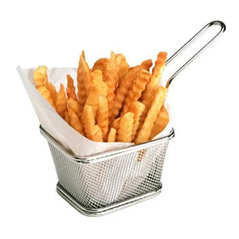 Venda quente Chips Mini Fry Cestas De Aço Inoxidável Fryer Strainer Cesta De Serviço De Apresentação De Alimentos Ferramenta De Cozimento De Batatas Fritas Cesta