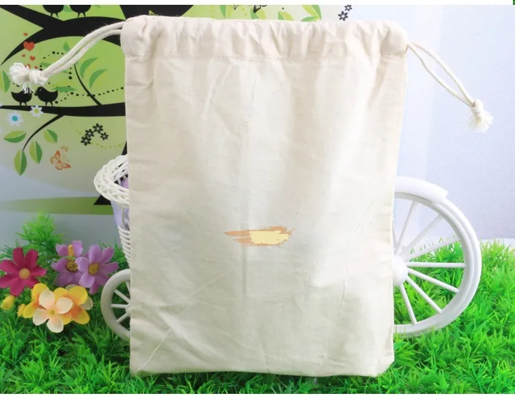 130g/m2 100% Cotton organic natural cotton Bags drawstring pouches sustomize logo & size