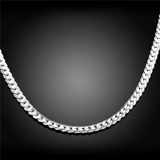 Neue Ankunft '5MM ganze Seite Halskette Sterling Silber Platte Halskette STSN130 ganze Mode 925 Silber Ketten Halskette fact221B
