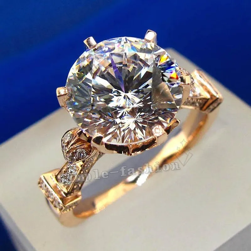 Vecalon Luxury Rose Gold Crown Wedding Ring för Kvinnor Round Cut 3CT Simulerad Diamond CZ 925 Sterling Silver Kvinna Band Ring