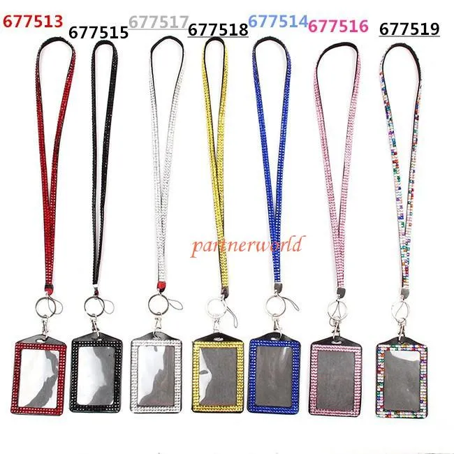 DHL Fedex Envío gratis 200 piezas Bling Lanyard Crystal Rhinestone en el cuello con cierre de garra ID Badge Holder con tarjeta de trabajo