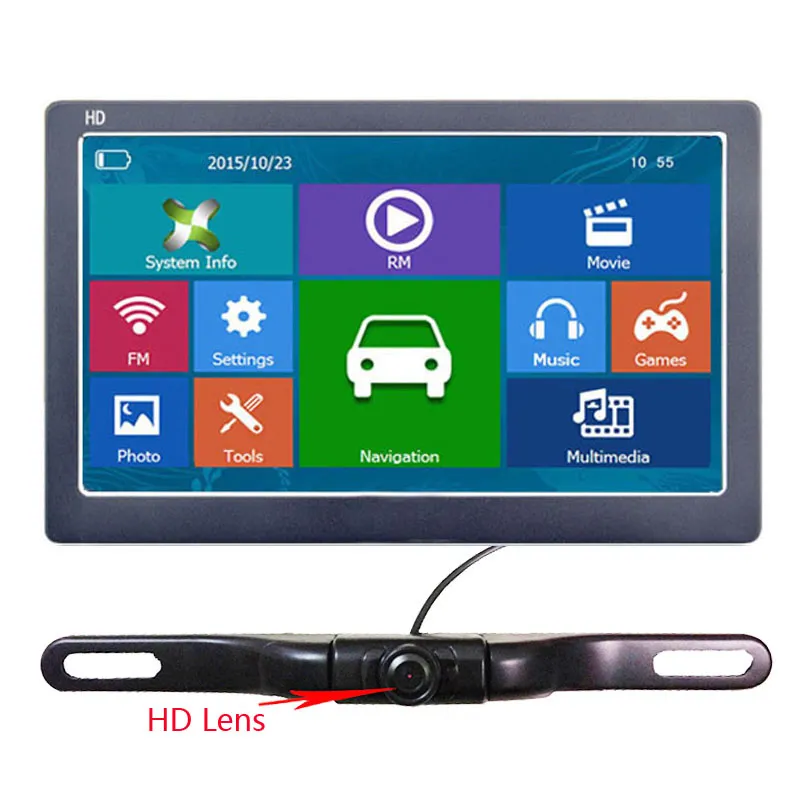 7 Inch Auto GPS Navigator HD 800*480 LCD Touchscreen Bluetooth AVIN Truck Navi Met Draadloos Achteruitrijcamera systeem