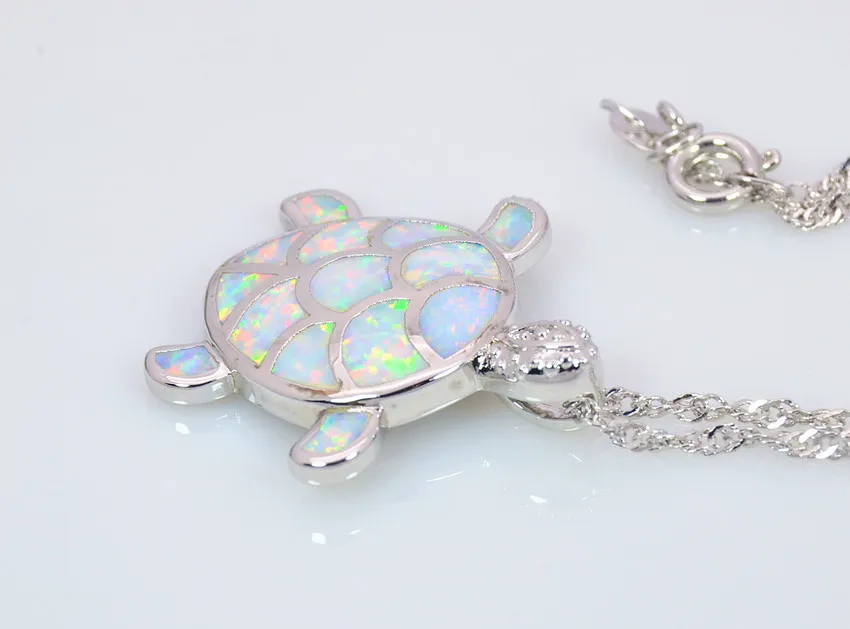 Whole Retail Fashion Jewelry Fine White Fire Opal Sea Turtle Stone Sliver Pendants and Necklace For Women PJ170827137912897