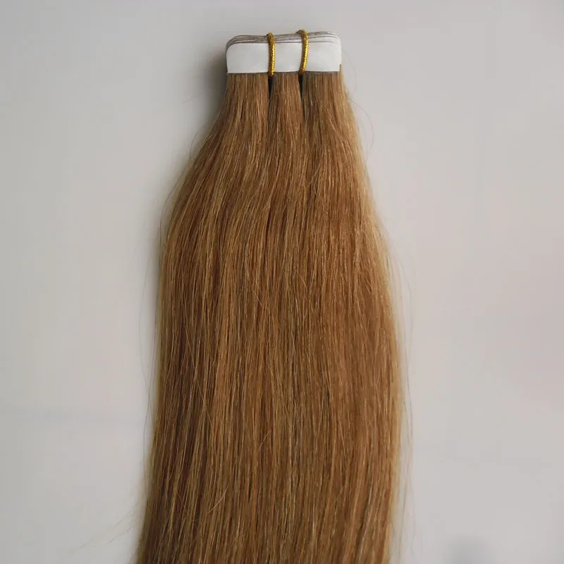 İnsan Saç Uzantıları Bant Brezilyalı Saç Düz 30g 40g 50g 60g 70g 20 adet # 8 Açık Kahverengi Cilt Atkı İnsan Saç
