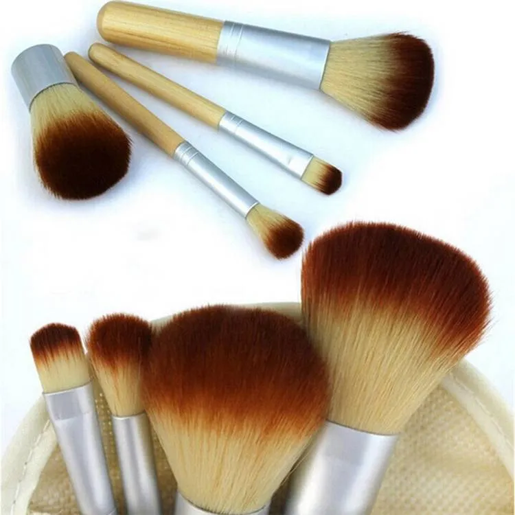 1 ensemble/4 pièces fond de teint professionnel maquillage pinceaux en bambou Kabuki pinceau de maquillage ensemble cosmétique Kit outils ombre à paupières Blush pinceau qp